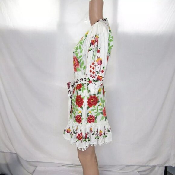 NEW FARM RIO Womens Conscious Embroidered Poplin Dress Size S Floral Off White - Picture 12 of 12